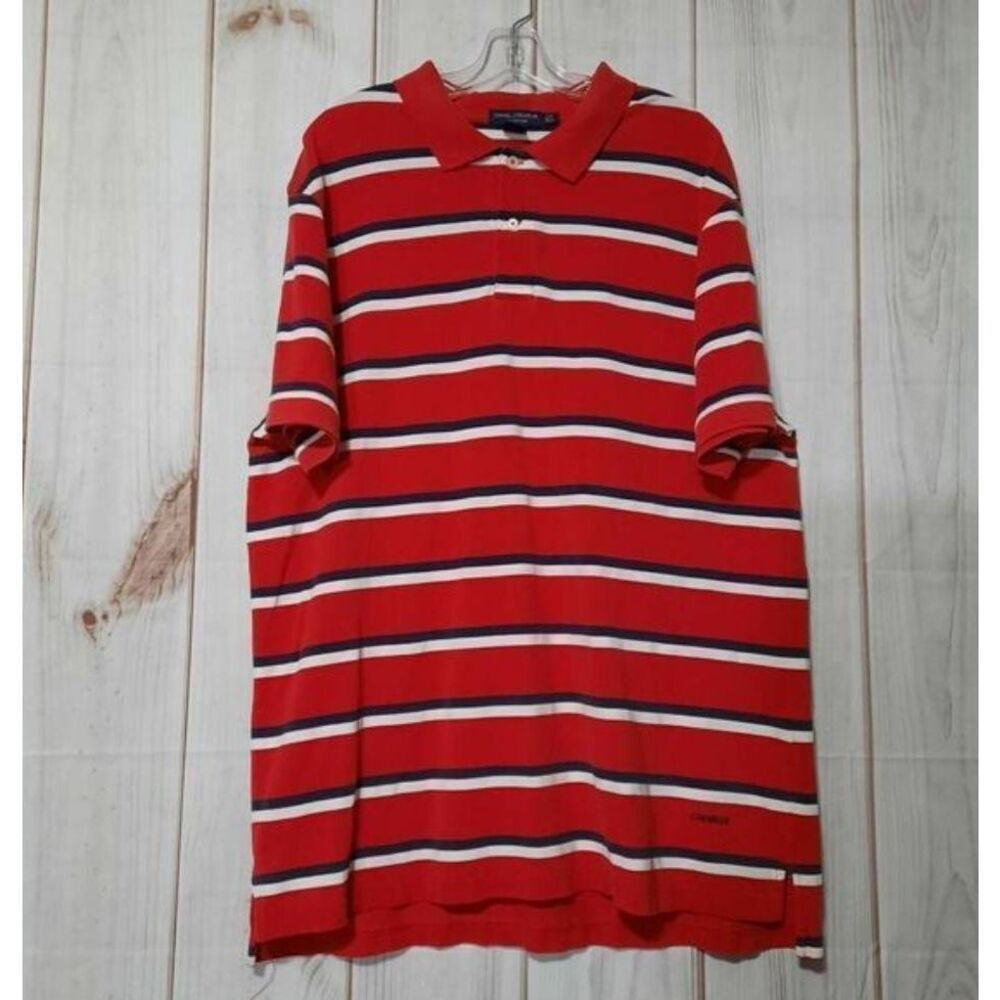 Daniel Cremieux Collection Striped Polo Shirt Mens 2XT Tall Red Navy Blue White
